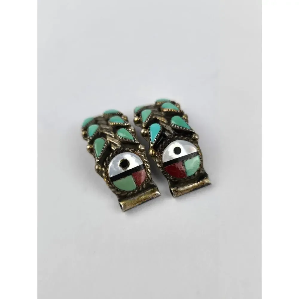 Native American Zuni JY Sterling silver Needlepoint Sun face watch Tips 9mm